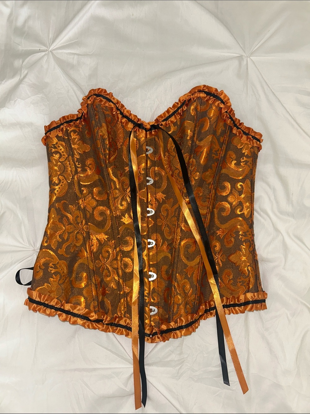 Orange Corset Top with Ribbon Lacing
